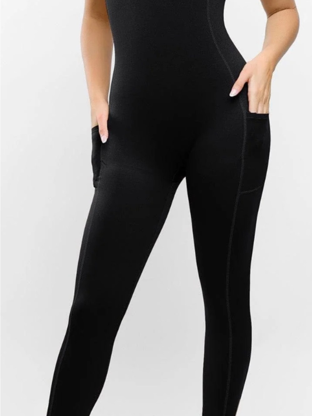 Mono B Black Stretch Ponte Jumpsuit with Side Pockets